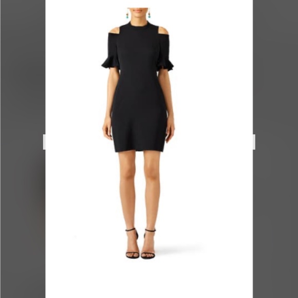 Rebecca Taylor ruffle cold shoulder Little Black Dress - Picture 1 of 5